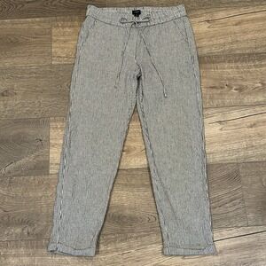 J.Crew Women's Pull On Striped Linen‎ Blend Crop Pants Size 2 Preppy Coastal